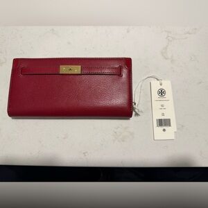 Tory Burch T Textured Slim Wallet, red